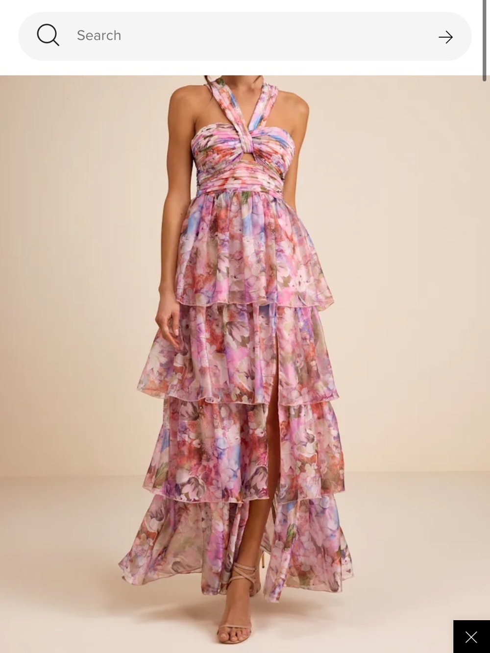 Lulu's Multi-Color Floral Tiered Halter Maxi Dress